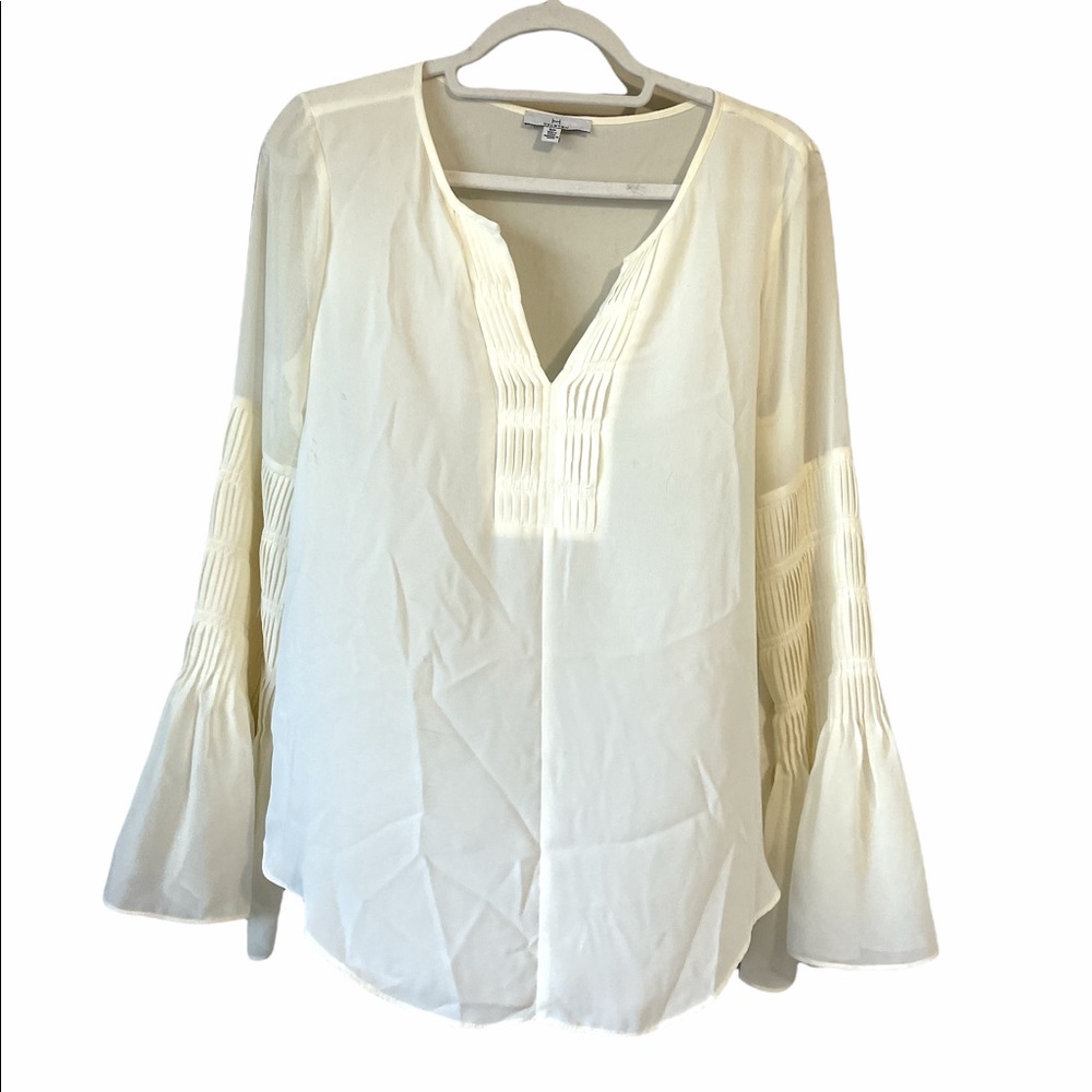 Halston cream long sleeve bell sleeve blouse S